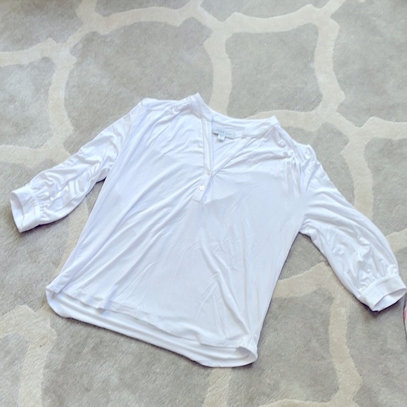 Amour Vert Henley Button V Neck 3/4 Sleeve Blouse Top Shirt L - Picture 2 of 6